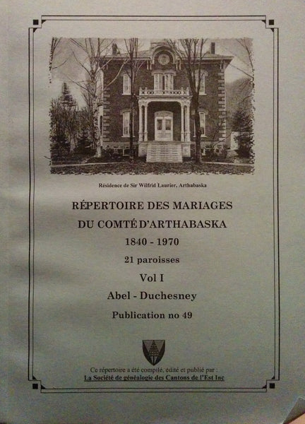 N-0918 - Répertoire des mariages du comté d'Arthabaska 1840-1970, 3 tomes