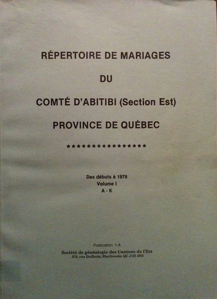 N-0923 - Mariages d'Abitibi (section Est), début à 1978